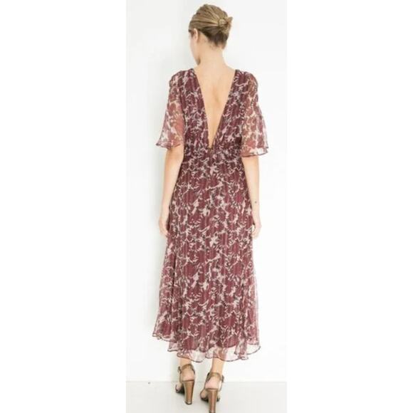 warm Fall 2018 Paradise Red Floral Silk Midi Dress Size 1/ Small - Picture 2 of 8